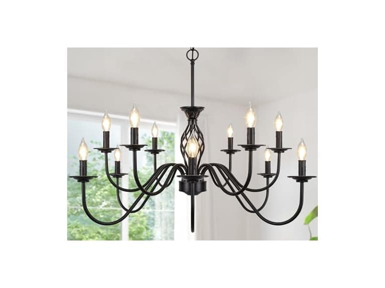 12-Light Farmhouse Candle Chandelier, Matte Black - Image 1