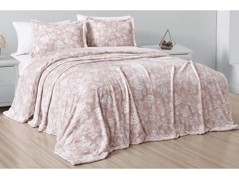 Luxury Home Blush Pink Plush Blanket Set - Image 1