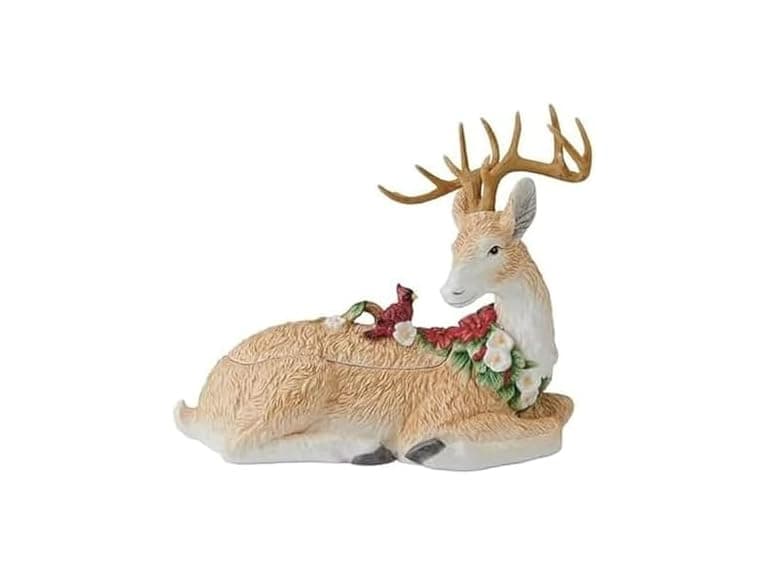 Fitz and Floyd Poinsettia Holiday Deer Figurine Cookie Jar - Image 1