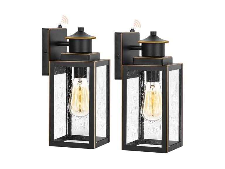 BesLowe 2-Pack Dusk to Dawn Outdoor Wall Lights, Black with Gold Trim - Image 1