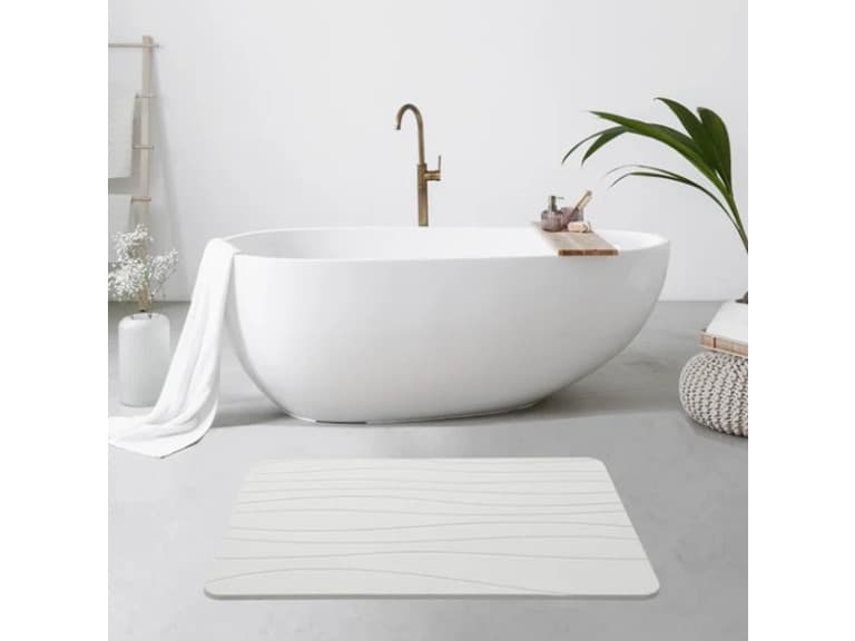 Off White Wave Stone Bath Mat, 24"x15" - Image 1