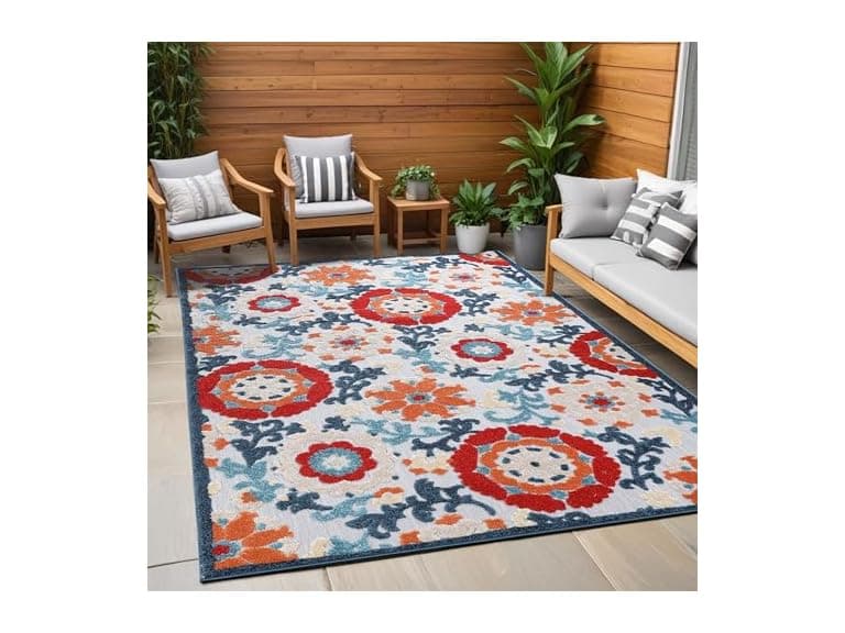 Superior Petunia Indoor Outdoor Area Rug Floral Scroll - Image 1