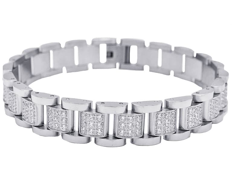 Stainless Steel Classic Link CZ Bracelet - Image 1