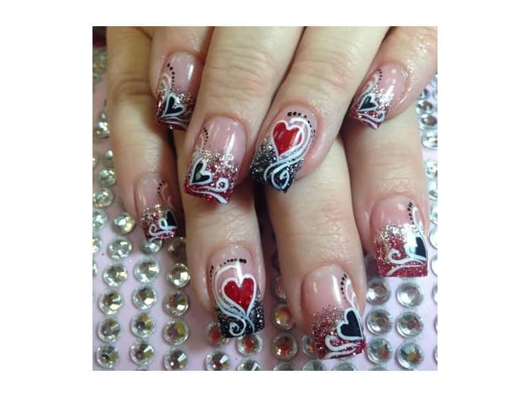 CJDLTS Red Black Love Heart False Nails - Image 1