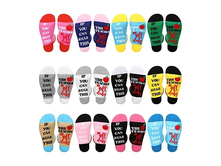 12 Pairs Womens Teacher Funny Crew Socks - Image 1