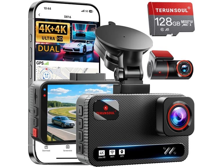 4K+4K Dash Cam Front and Rear | 128GB SD - Image 1