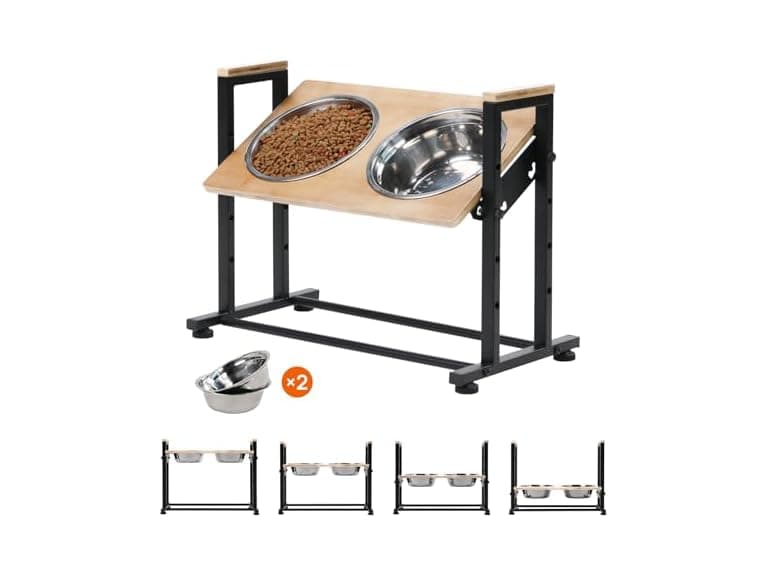 Adjustable Height Pet Feeder Stand with 2 Stainless Steel Bowls - Image 1