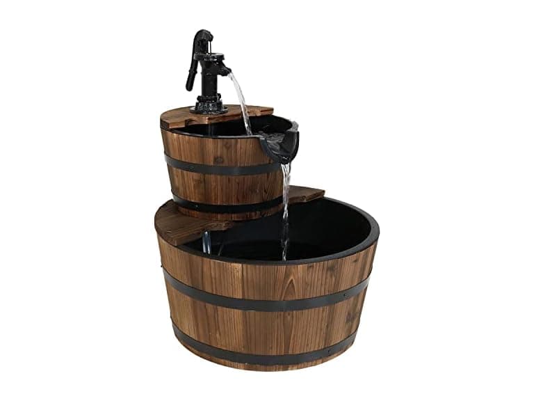 Sunnydaze 2-Tier Wood Barrel Water Fountain - 23-Inch - Image 1