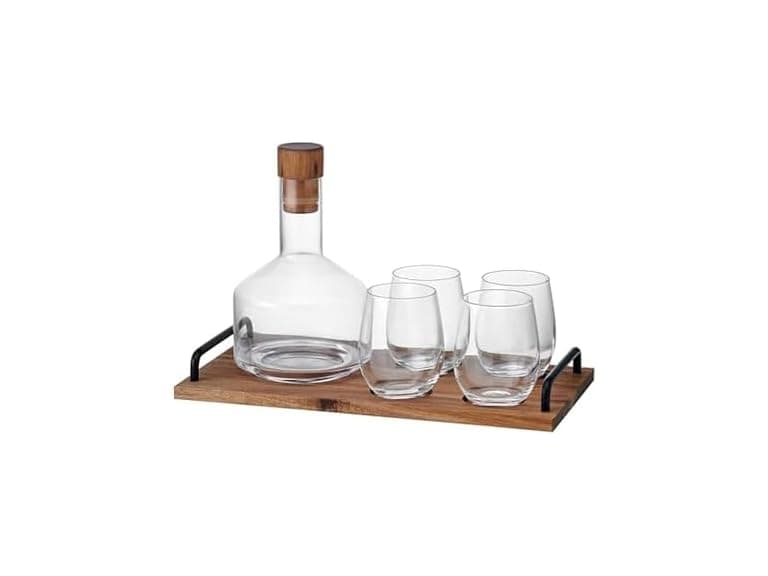 lass Acacia Wood 7 PC  Wine Decanter Carafe Serving Set - Image 1