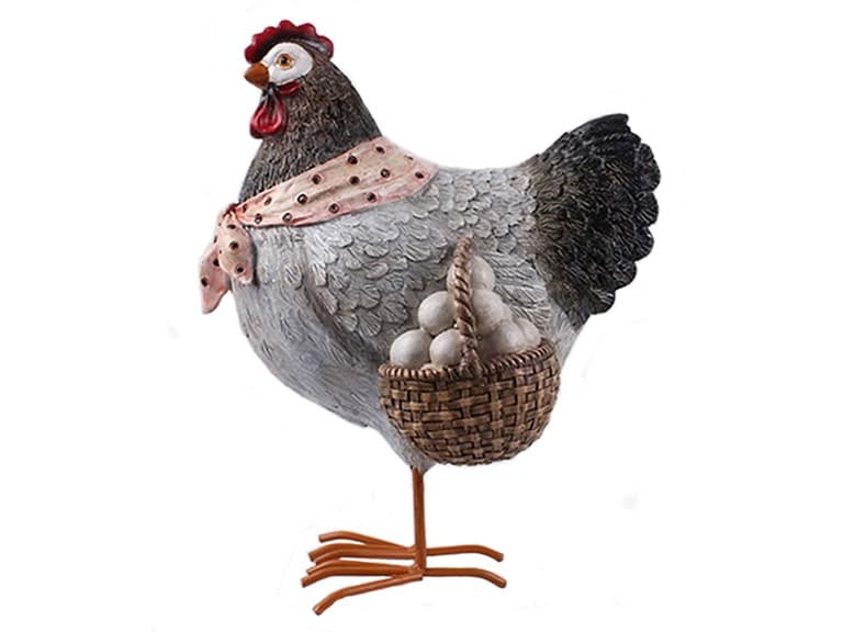 10" Resin Hen with Basket of Eggs - Image 1