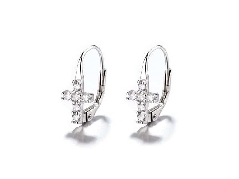 Crystal Cross Leverback Earrings - Image 1