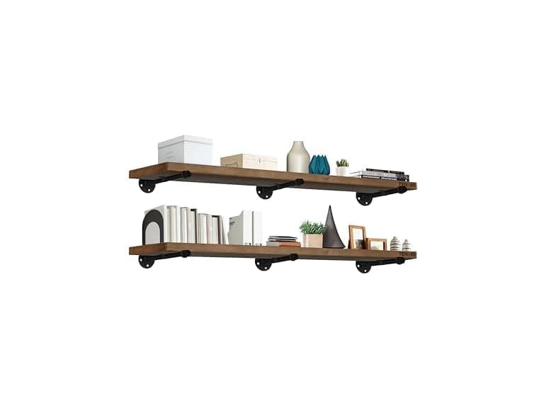 TEN49 Real Wood Rustic Floating Shelves Wall Set of 2 - Image 1