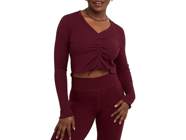 Hanes Women (XS) Originals Rib Shirred Crop Shirt - Image 1