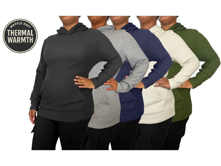 5Pk Women's Waffle-Knit Pullover Hoodie - Image 1