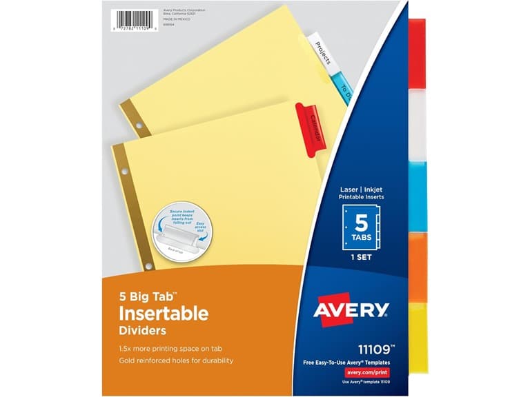 Avery Binder Dividers - 5-Tab Insertable - Image 1