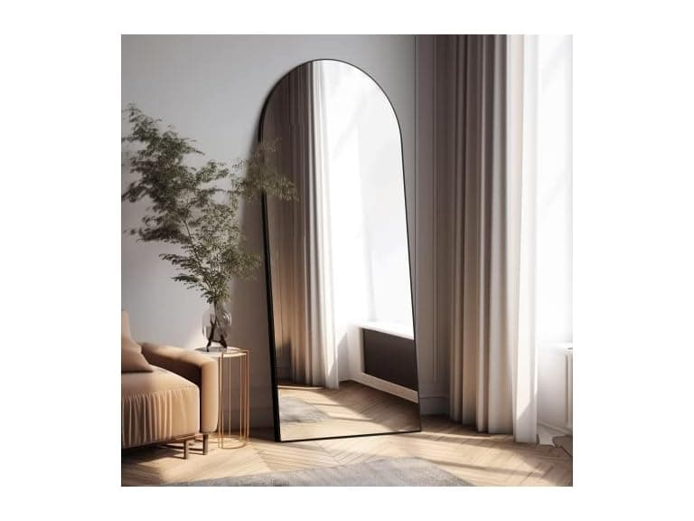 Pexfix Arched Full Length Mirror Black Wood Frame, 65x22" - Image 1