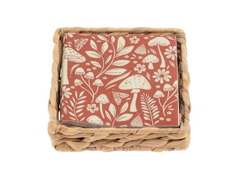 Karma, Woven Cocktail Napkin Holder for Table & Kitchen  Mushroom - Image 1