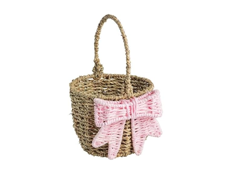 Mud Pie Pink Woven Bow Easter Basket - Image 1