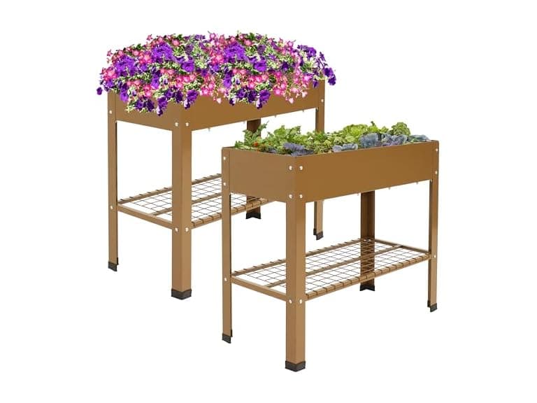 Set of 2 Sunnydaze HB-775 Raised Steel Garden Beds- Brown - Image 1