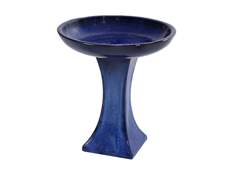 Sunnydaze Ceramic Bird Bath 16" H Blue Glaze Finish - Image 1