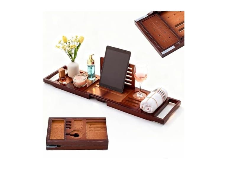 Brown Bamboo Bathtub Tray - Image 1