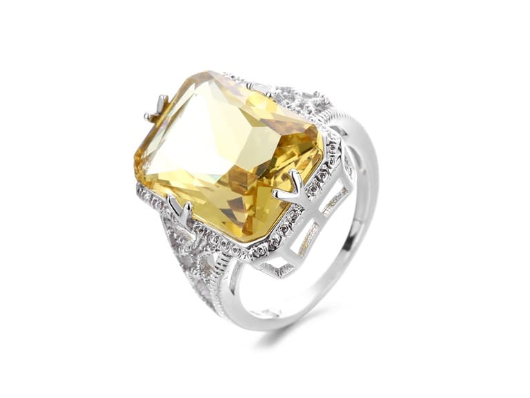 Rhodium Plated Vintage Citrine Crystal Ring - Image 1