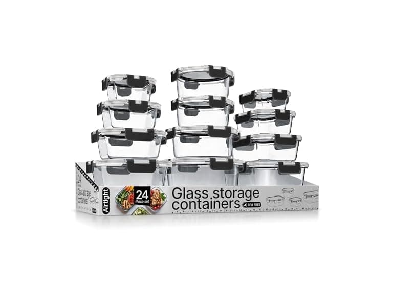 Borosilicate Glass Food Storage Containers w Lids 24Pc - Image 1
