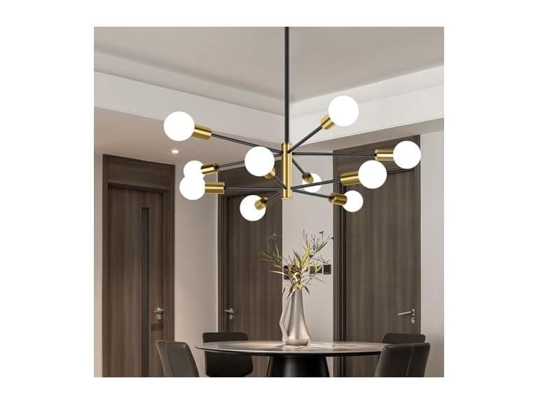 BesLowe 10-Light Modern Sputnik Chandelier, Black & Gold - Image 1