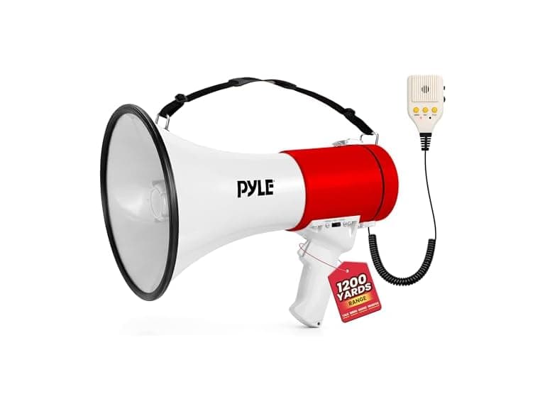 Pyle 50W Megaphone Bullhorn (White-Red) - Image 1