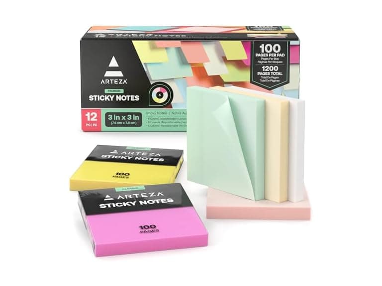 ARTEZA Sticky Notes, 3x3 Inches, 12 Pads - Image 1