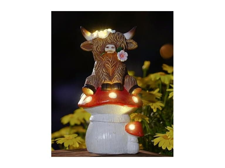 Highland Cow Mushroom Garden Décor - Image 1