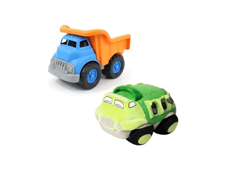 Green Toys Recycle Truck Plush & Orange Dump Truck Bundle - Image 1