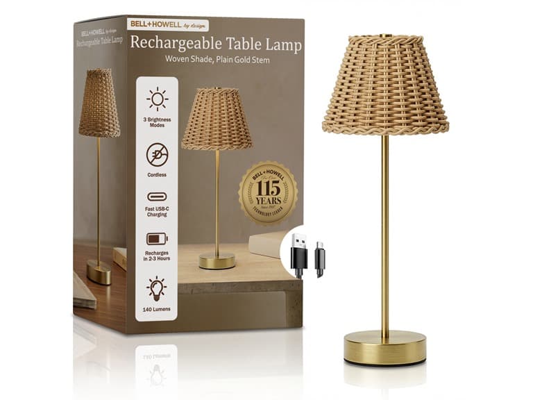 Gold Base Woven Shade Smooth Lamp - Image 1