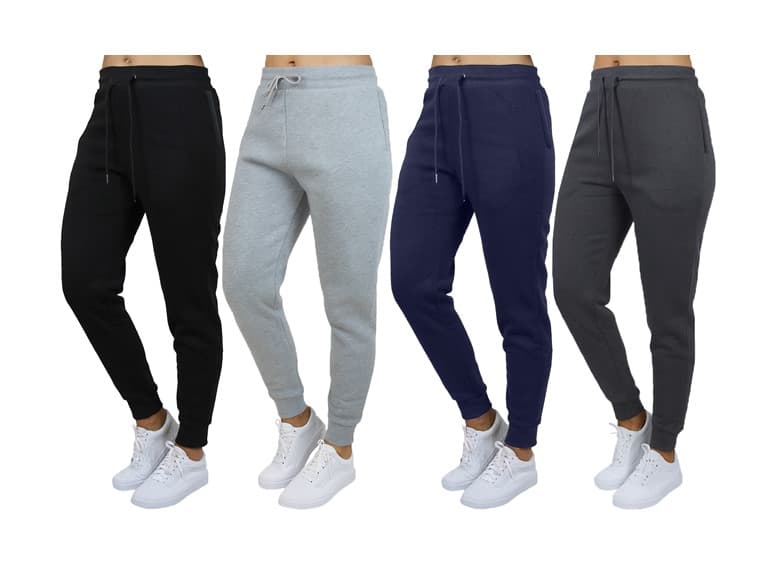 3Pk Womens Loose Fit Fleece Zip Joggers - Image 1