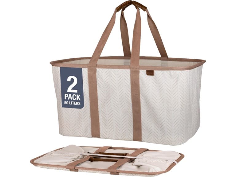 CleverMade Collapsible Laundry Tote 2PK, Beige - Image 1
