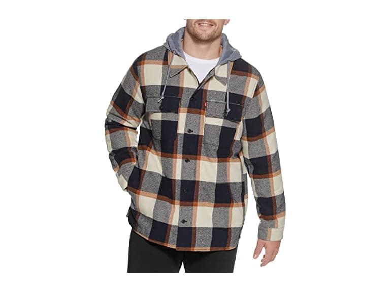 Levis Mens Plaid Sherpa Hooded Shirt Jacket - Image 1