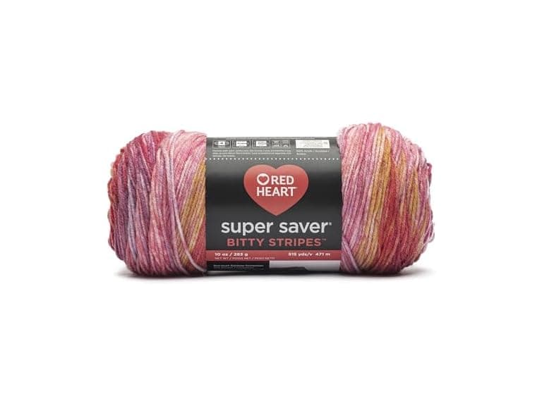 Red Heart Super Saver Bitty Stripes- Pink Lemonade - Image 1