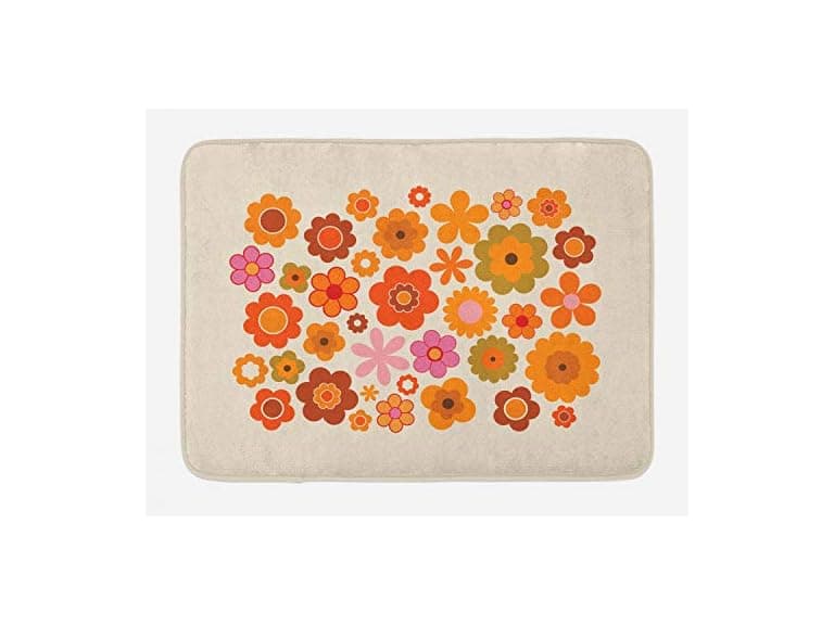 Ambesonne 1970s Bath Mat, Vintage Style Bloss - Image 1