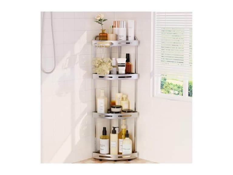 Binecer Corner Shower Caddy, 4 Tier Silver - Image 1
