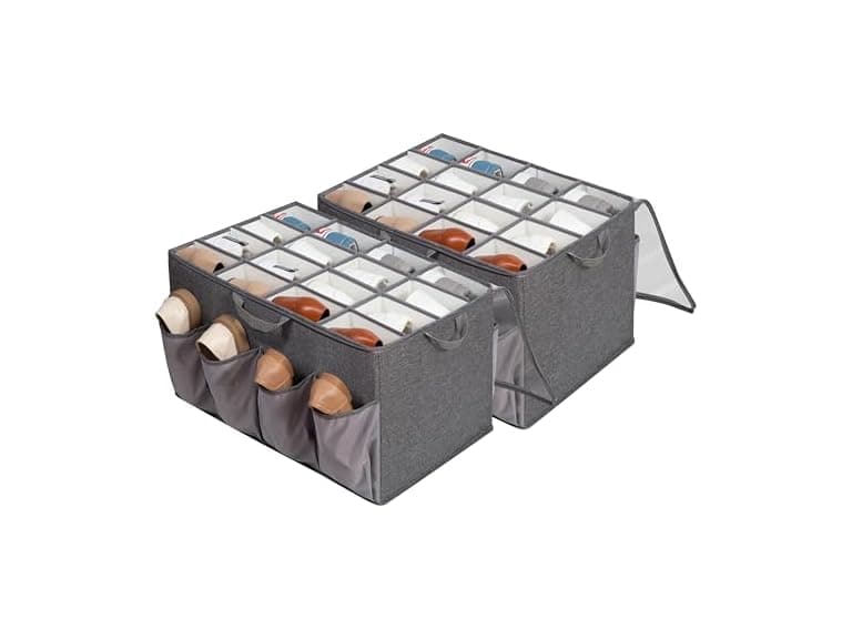 STORAGEIDEAS Fabric Shoe Organizer for Closet, Grey, 2 Pack - Image 1