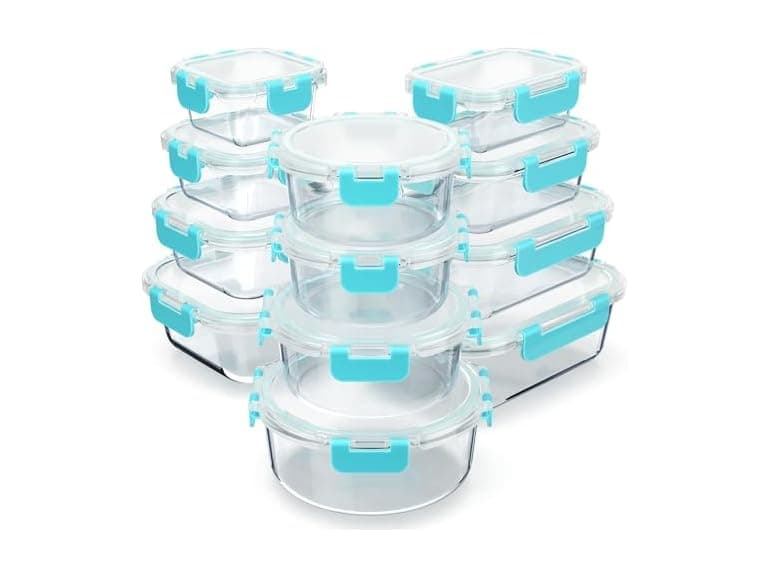 Borosilicate Glass Food Storage Containers with Lids 24 Piece Aqua - Image 1