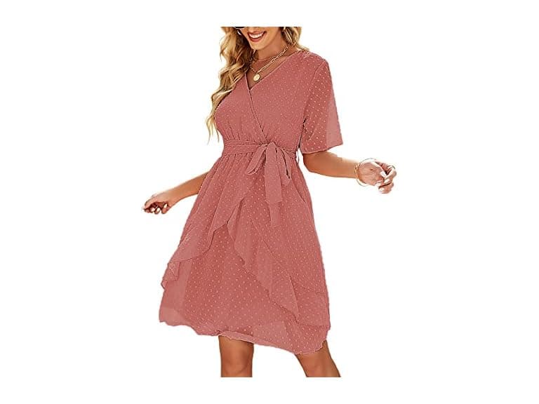 Sherosa Women (M) Smocked Dress Ruffle Tie Dress - Image 1