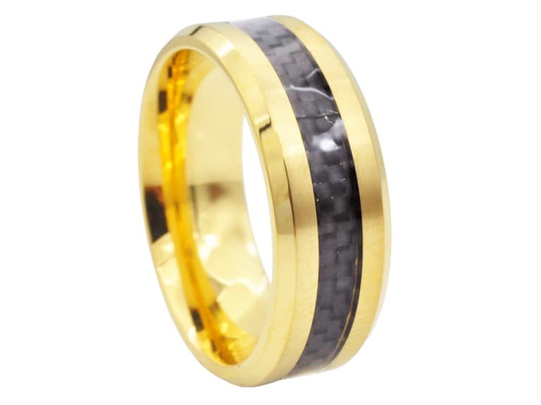 Gold Stainless Steel Carbon Fiber Ring - Image 1