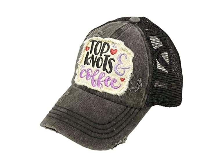 C.C (OS) Ponytail Criss Cross Messy Buns Cap Top - Image 1