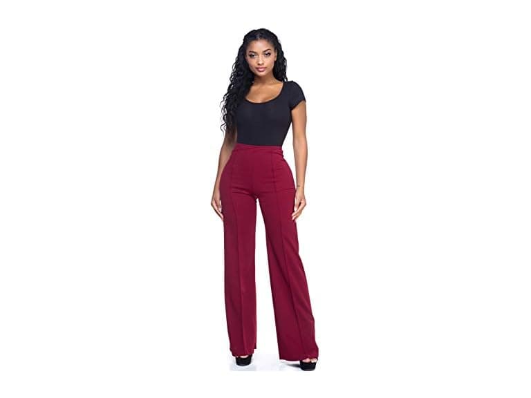 Cemi Ceri Women (M) High Waist Wide Pants Burgundy - Image 1