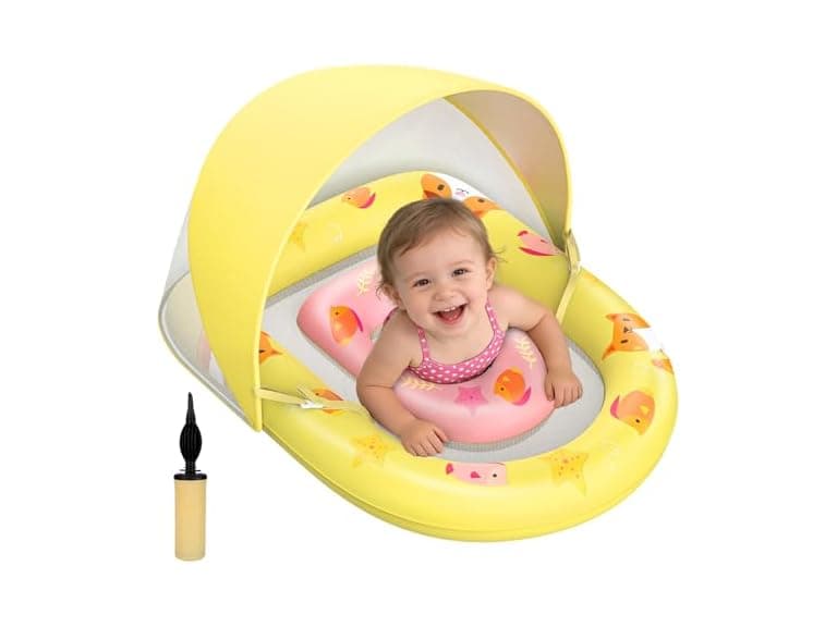 JUNLLY Baby Pool Float w/Canopy, Yellow