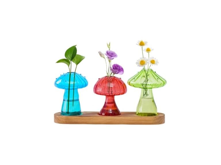 3 Pack Mushroom Glass Propagation Vases - Image 1