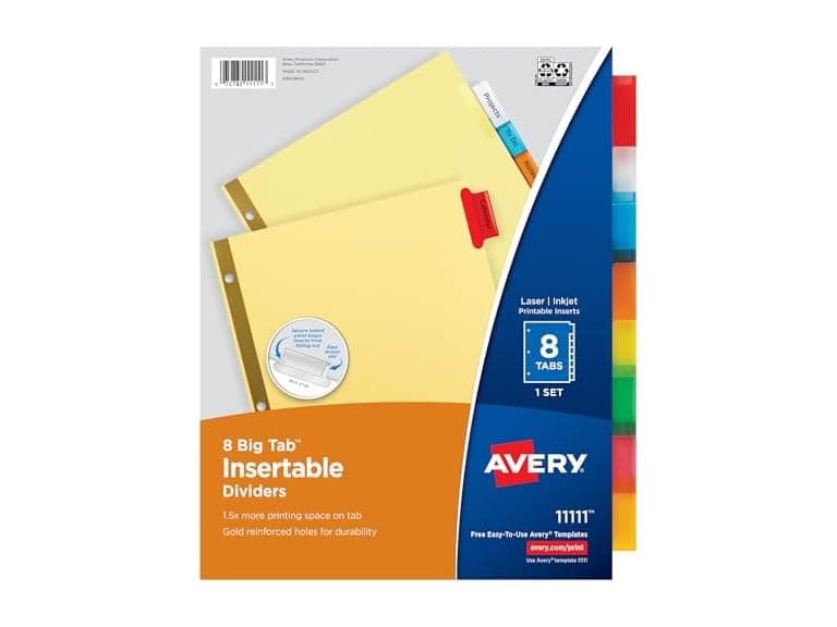 Avery 8-Tab Insertable Dividers Buff - Image 1