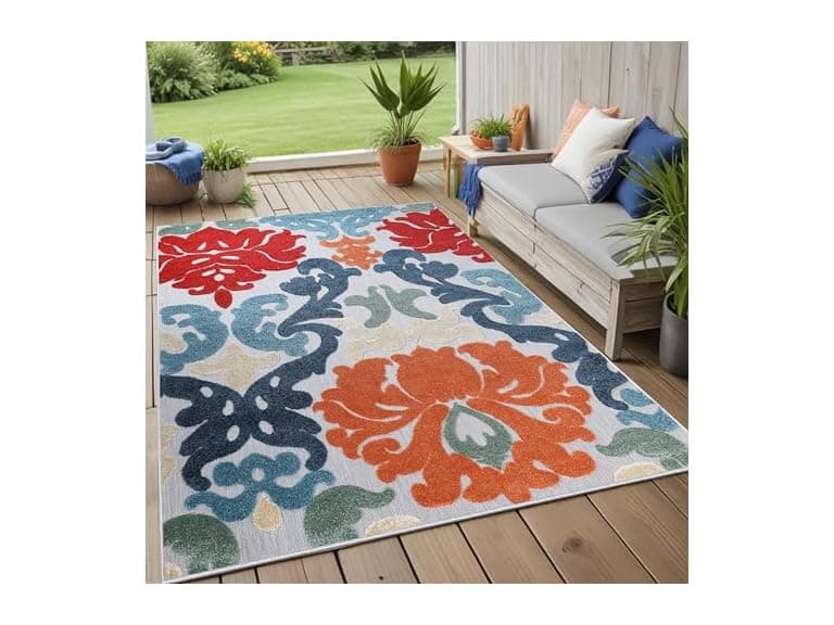 Superior Traditional Damask Indoor Outdoor Area Rug, Multicolor - Image 1