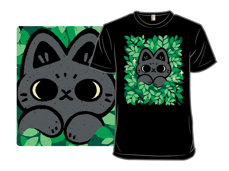 Cute Black Cat Peeking Through Green Leaves - Image 1